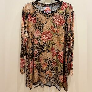 Floral & Leopard Print Long Sleeve Tunic